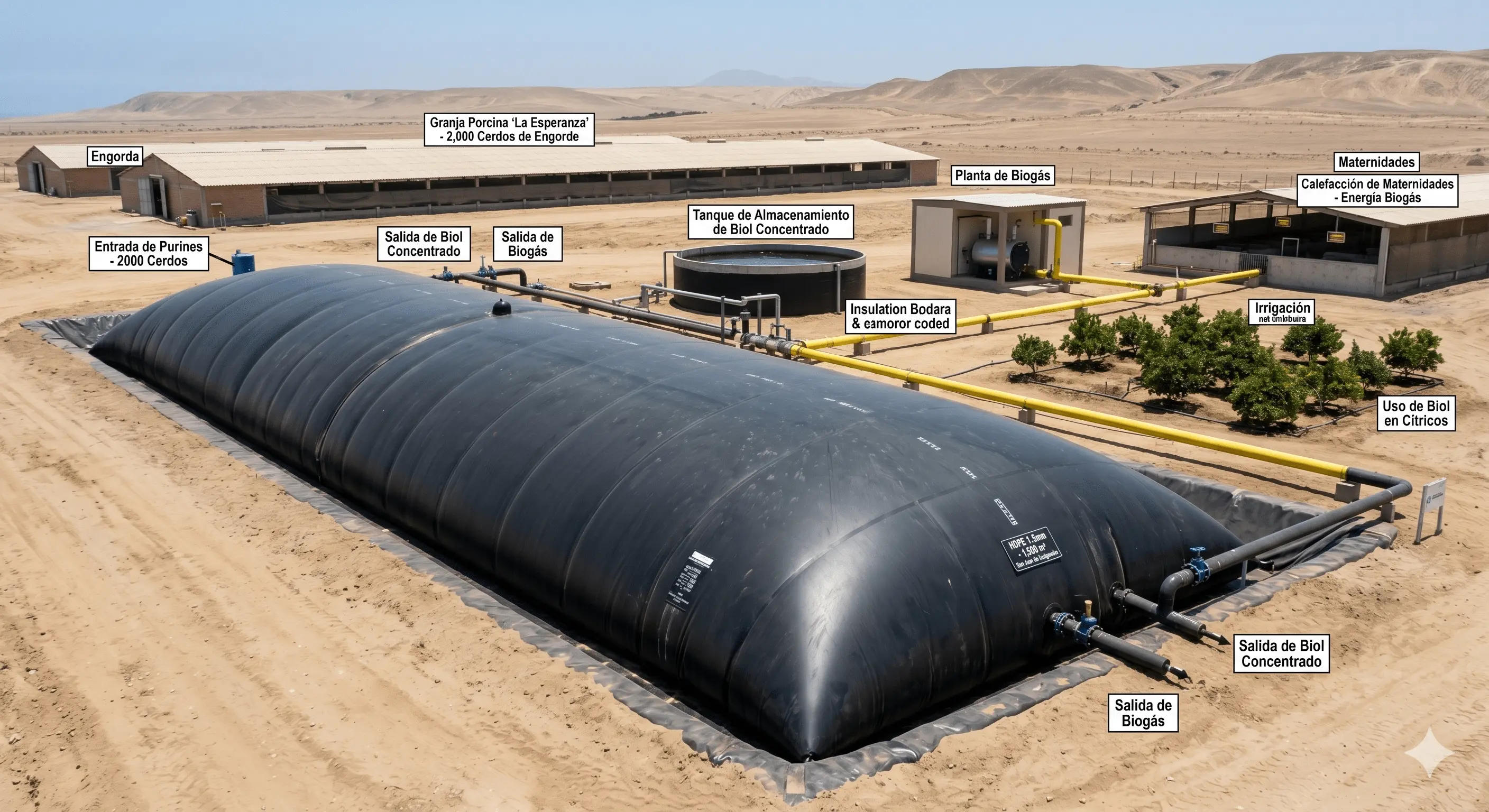 Instalación de sistema de biodigestión de 1,500 m3 para granja porcina en Chincha