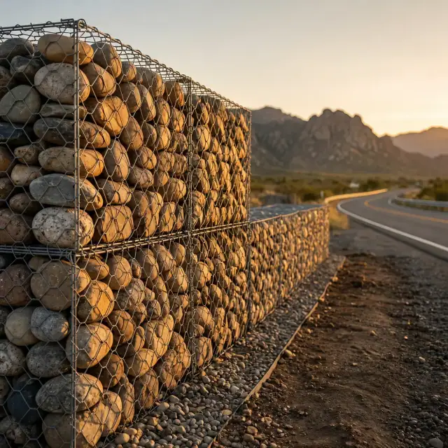 Mallas metálicas de doble torsión tejidas para armado y costura de gaviones en obra